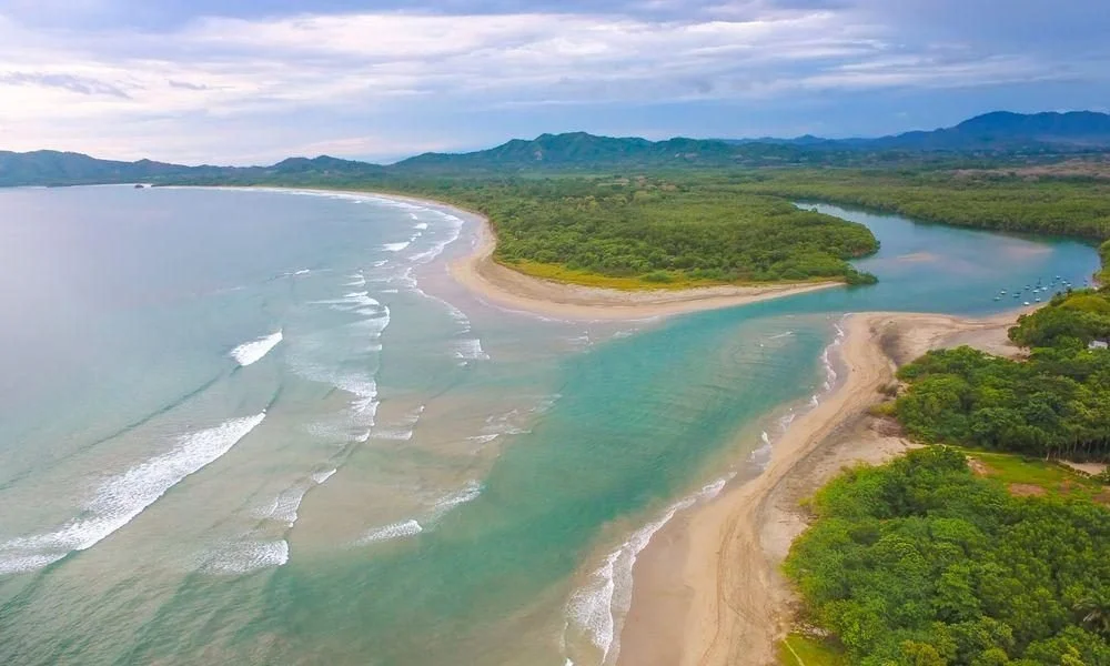 aerial view of the beach and river mouth