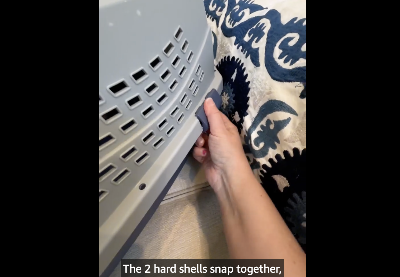 Cat carrier fully assembled with door open