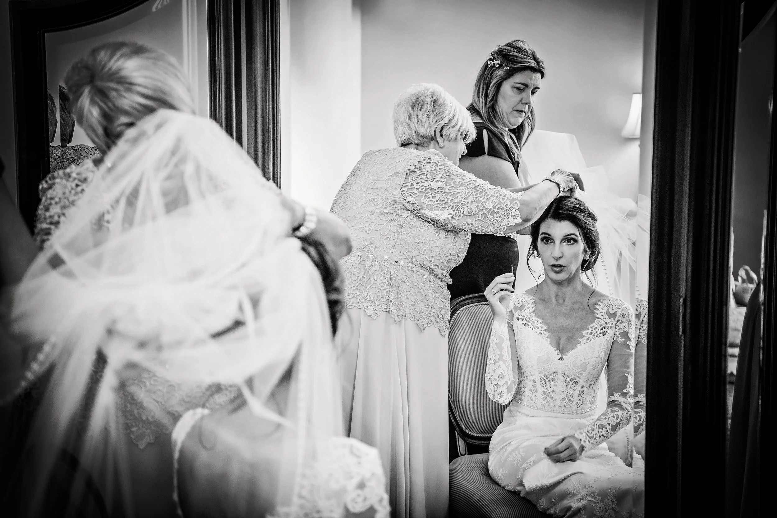 Bride and groom during first look