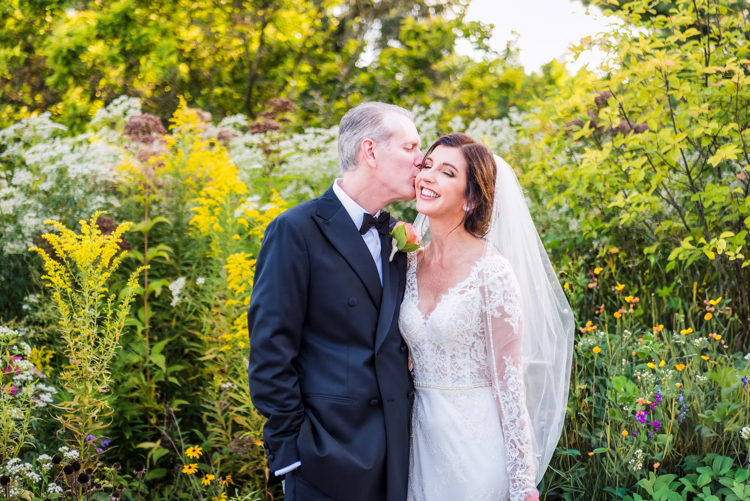 Bride and groom during first look