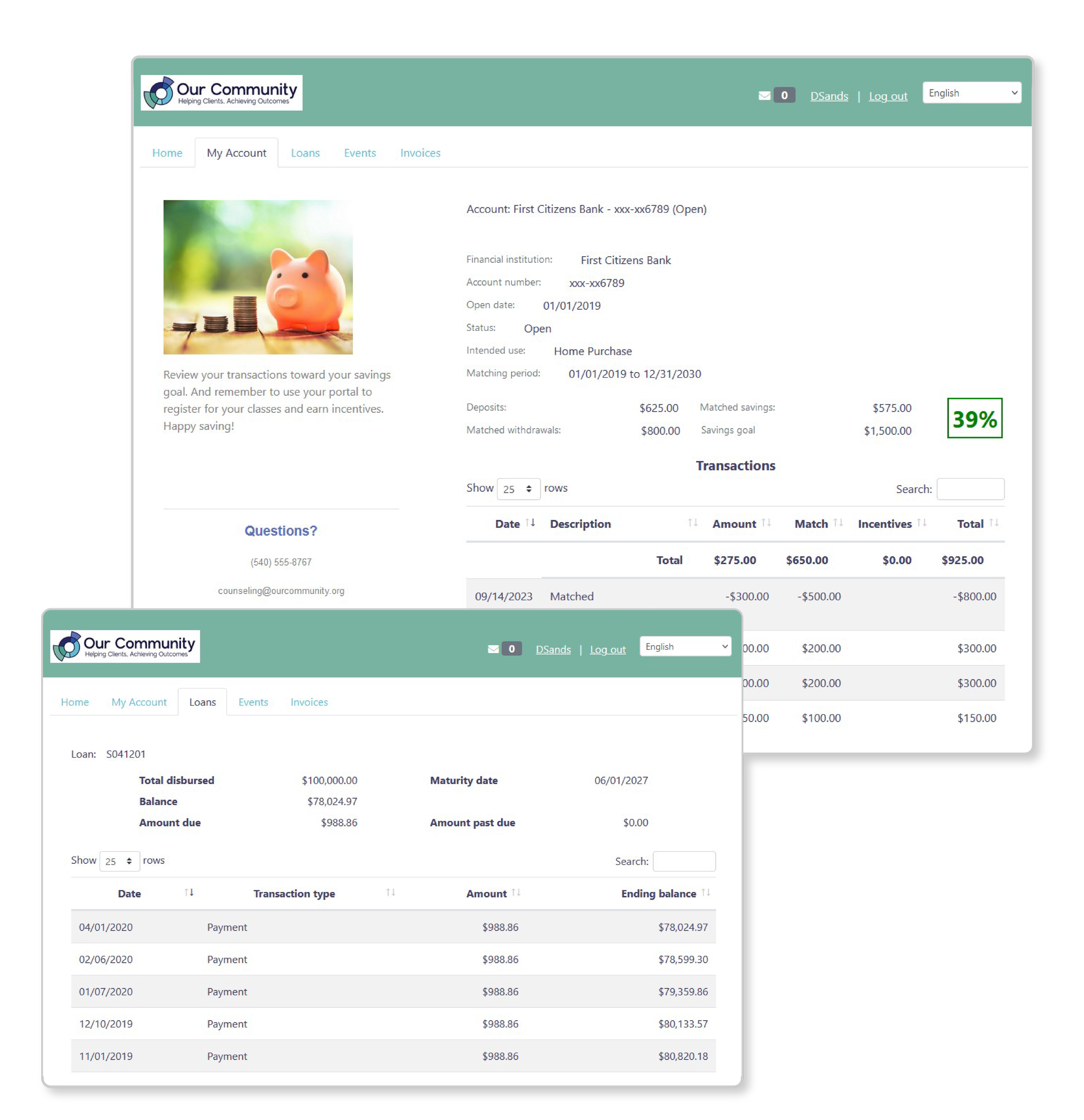 Outcome Tracker client dashboard