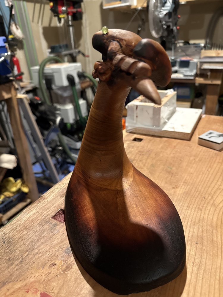 A carved wood sculpture