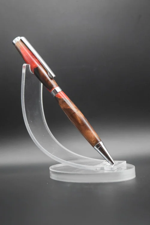 Camphor burl and red resin pen
