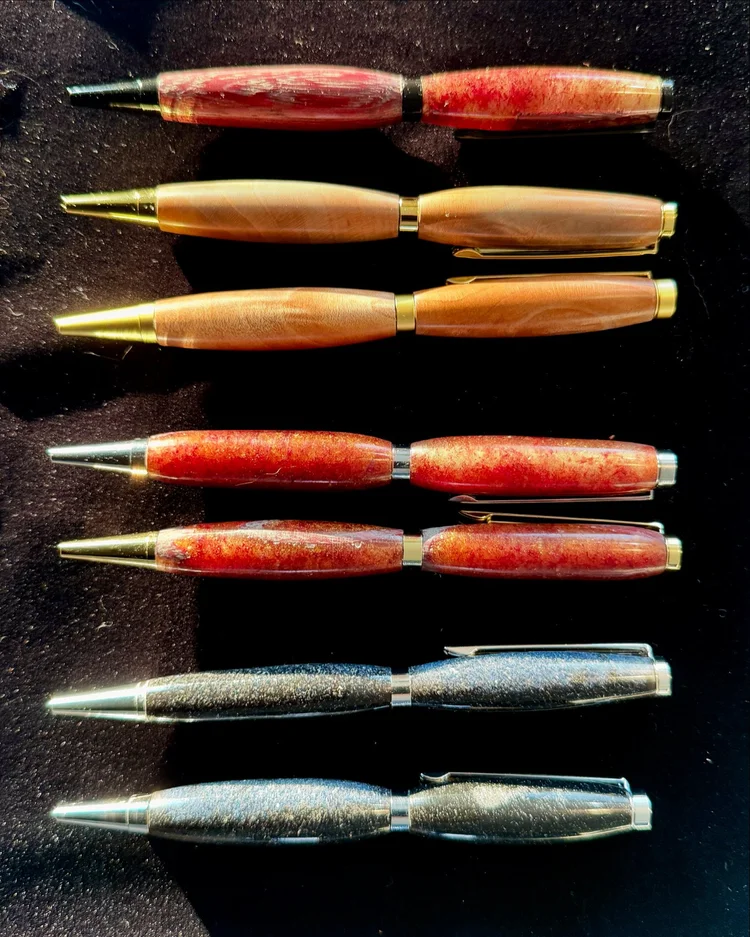 A row of finished pens on the bench
