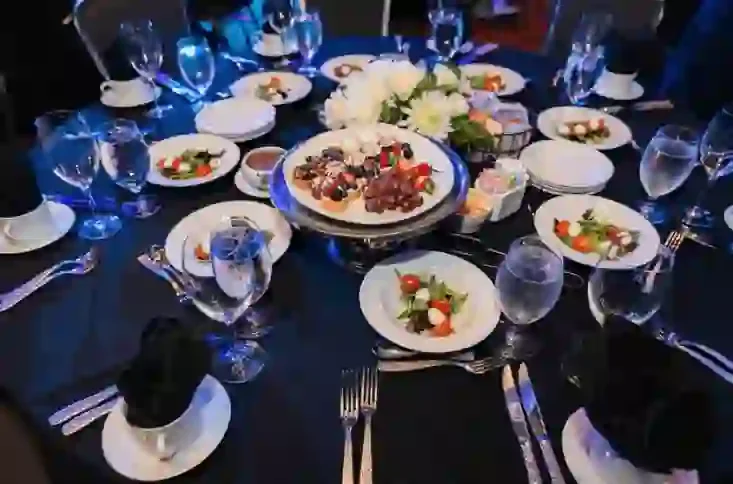 Guests sharing dinner at a corporate event
