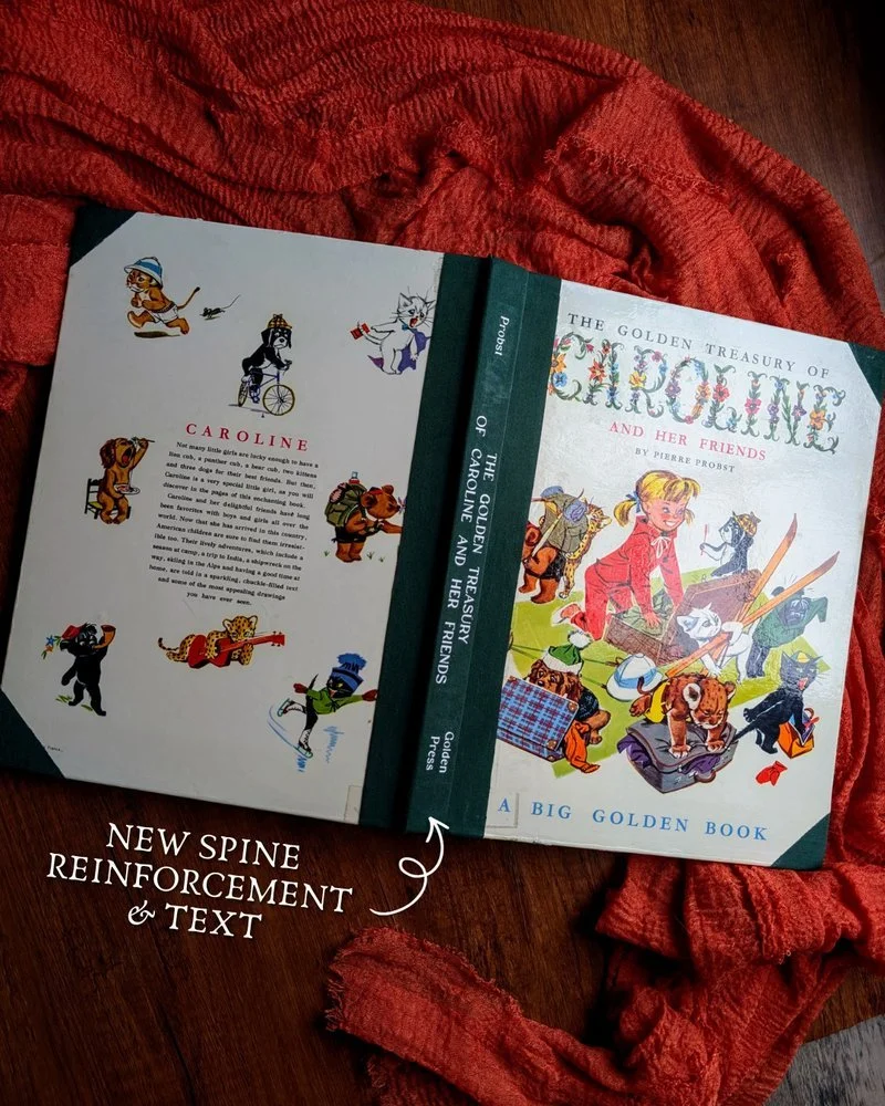 New spine reinforcement with fresh lettering on the rebound book.