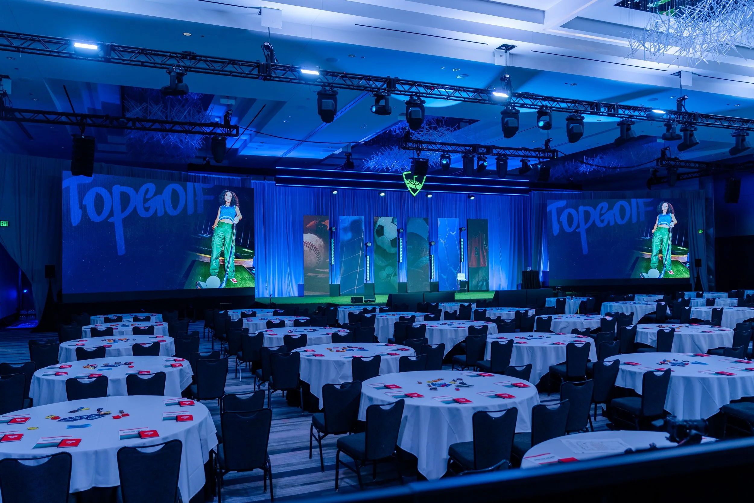 Room setup at Topgolf Maker 2026, photographed by Uptown Media