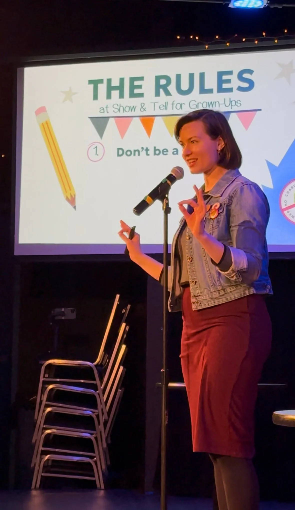 Mary Doctor on stage at Show & Tell for Grown-Ups