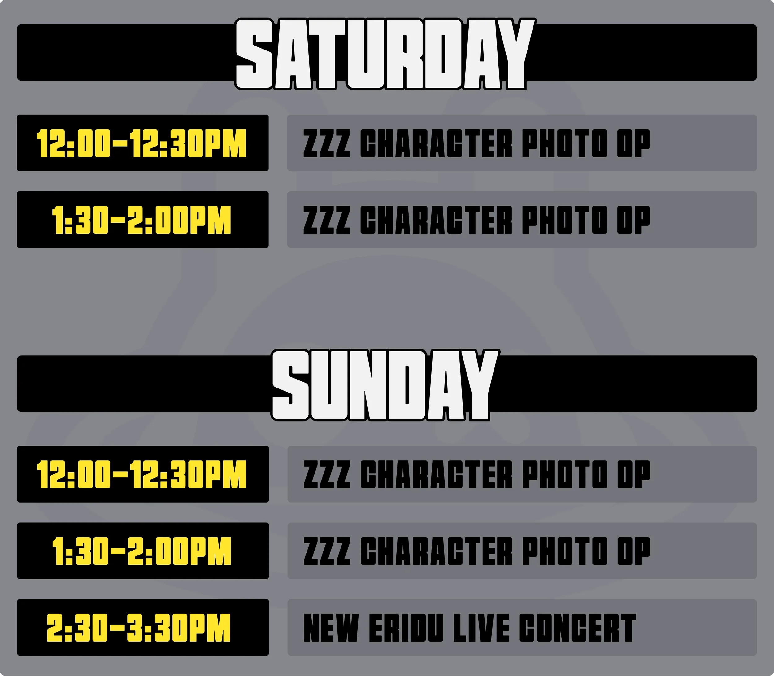ZZZ Proxy Fairgrounds Schedule
