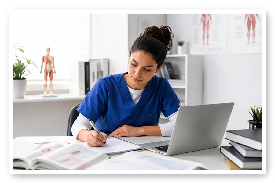 Healthcare learner studying
