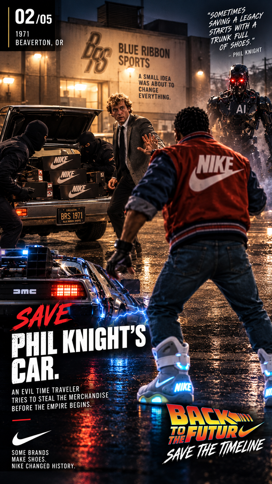 Mission 01: Save Phil Knight’s Car original Nike concept poster