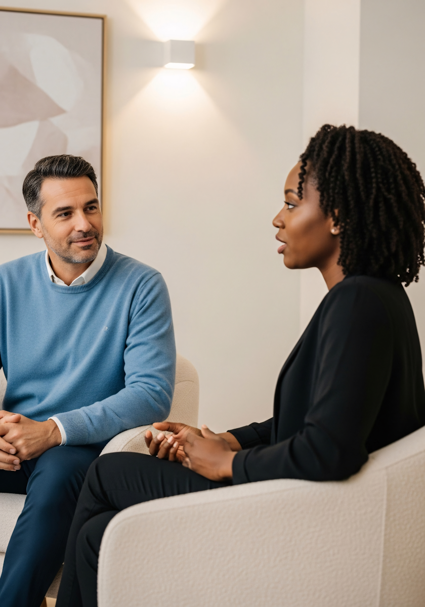 Two colleagues in a one-on-one coaching conversation