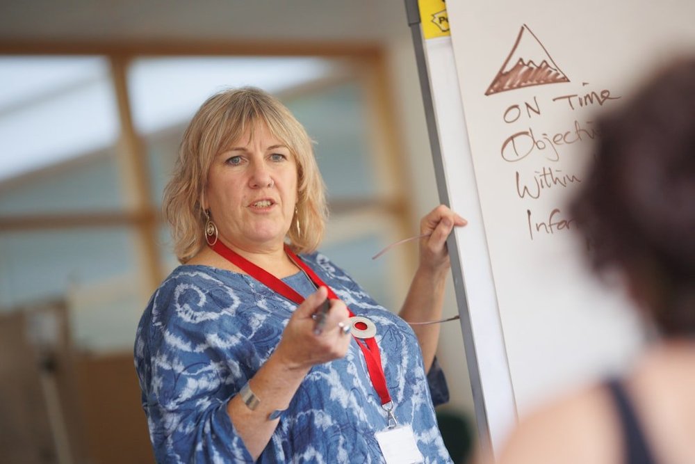 A facilitator leading a group session