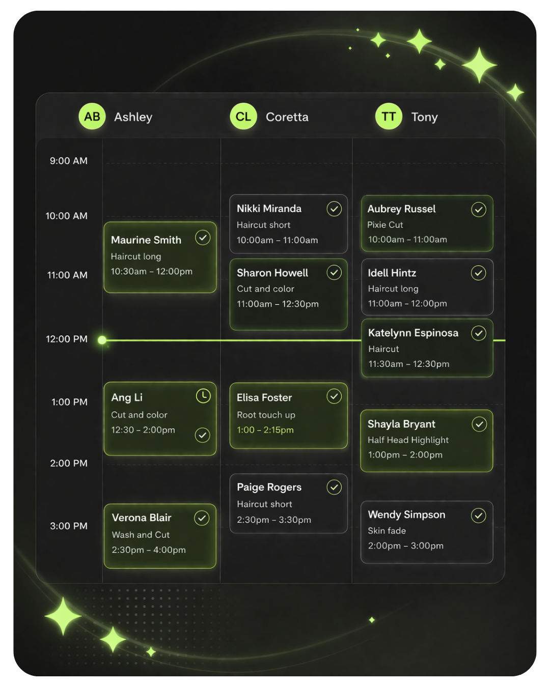 Clover salon appointment calendar and staff schedule management