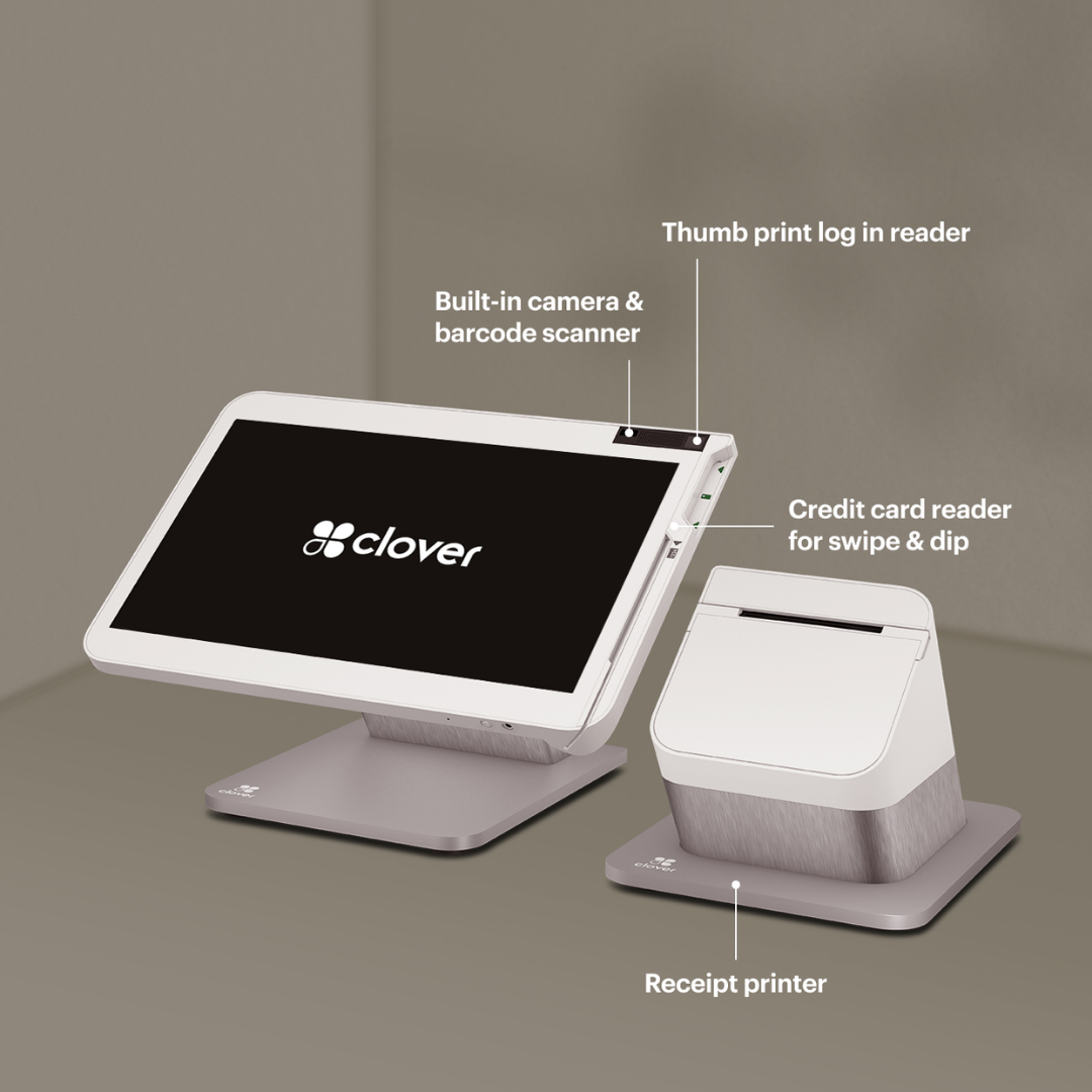 Clover Station Duo Gen 2 specs with dual screens printer and payment reader