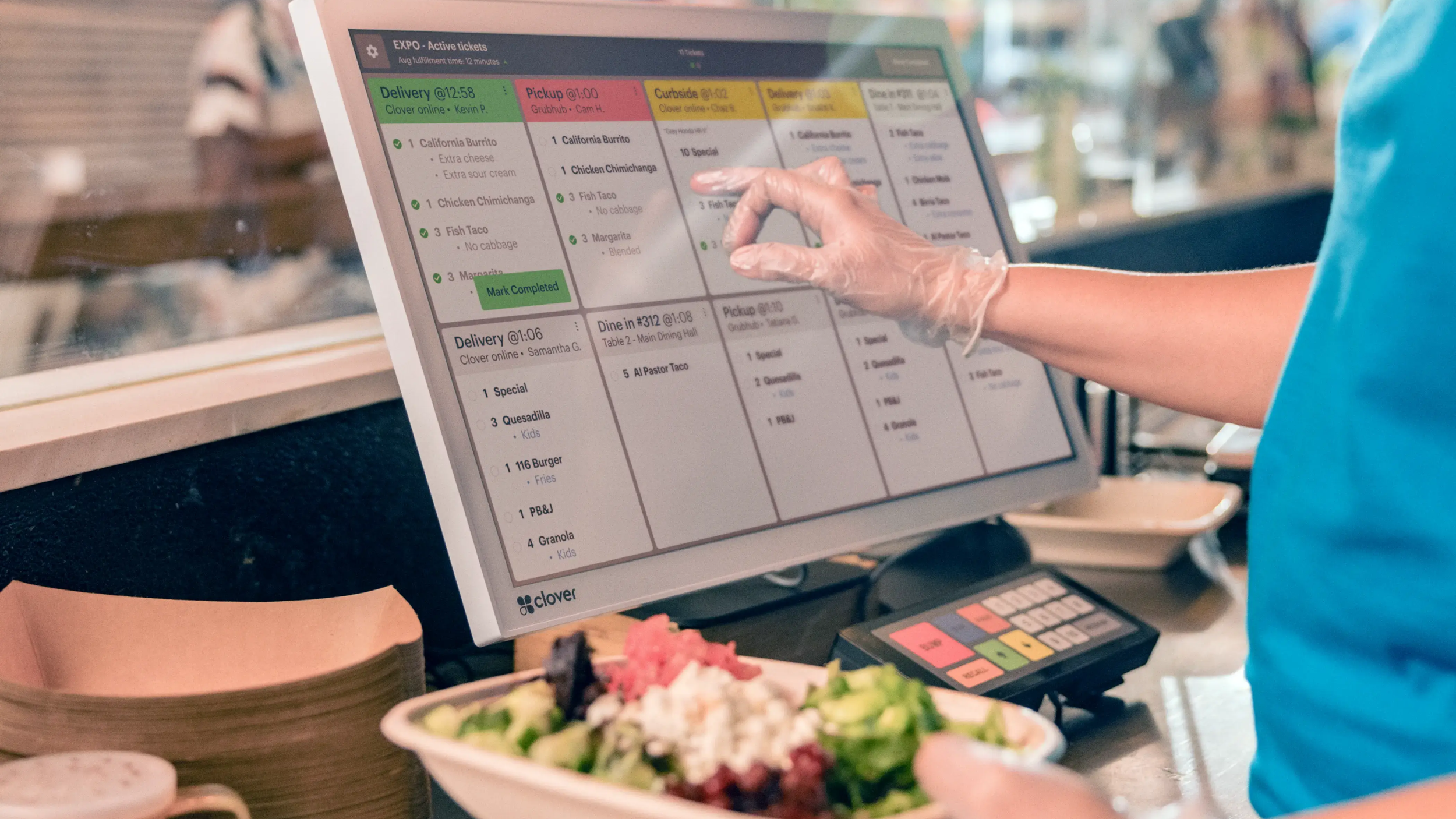 Clover KDS screen in a kitchen