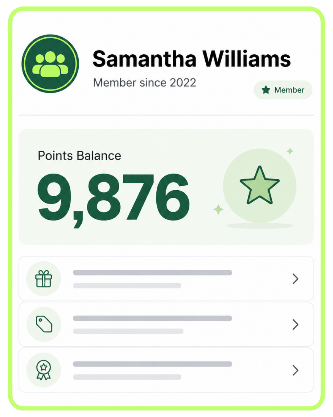 Clover customer rewards points balance screen