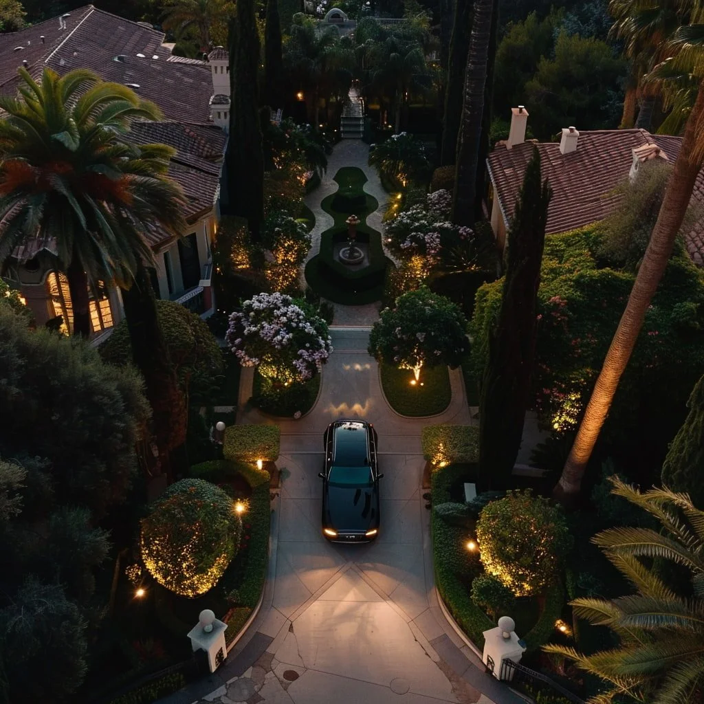 Aerial sunset view of the Beverly Hills Flats with probate documents for estate dispute testimonial