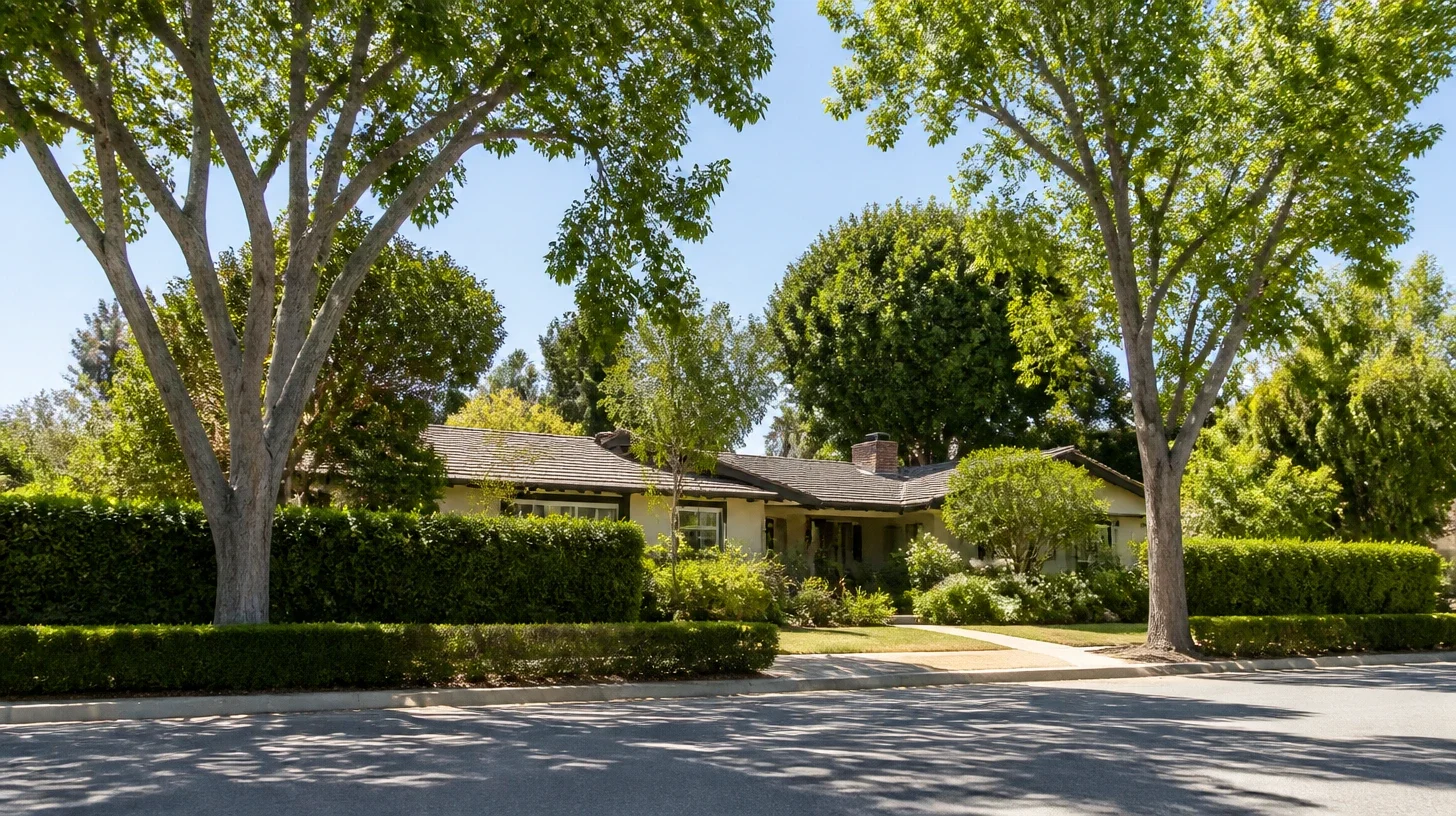 An established Encino street seen from further back, a home of the same settled character sitting in its setting.