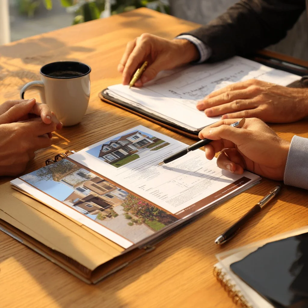Homeowner and advisor reviewing a Burbank residential appraisal report together at a conference table