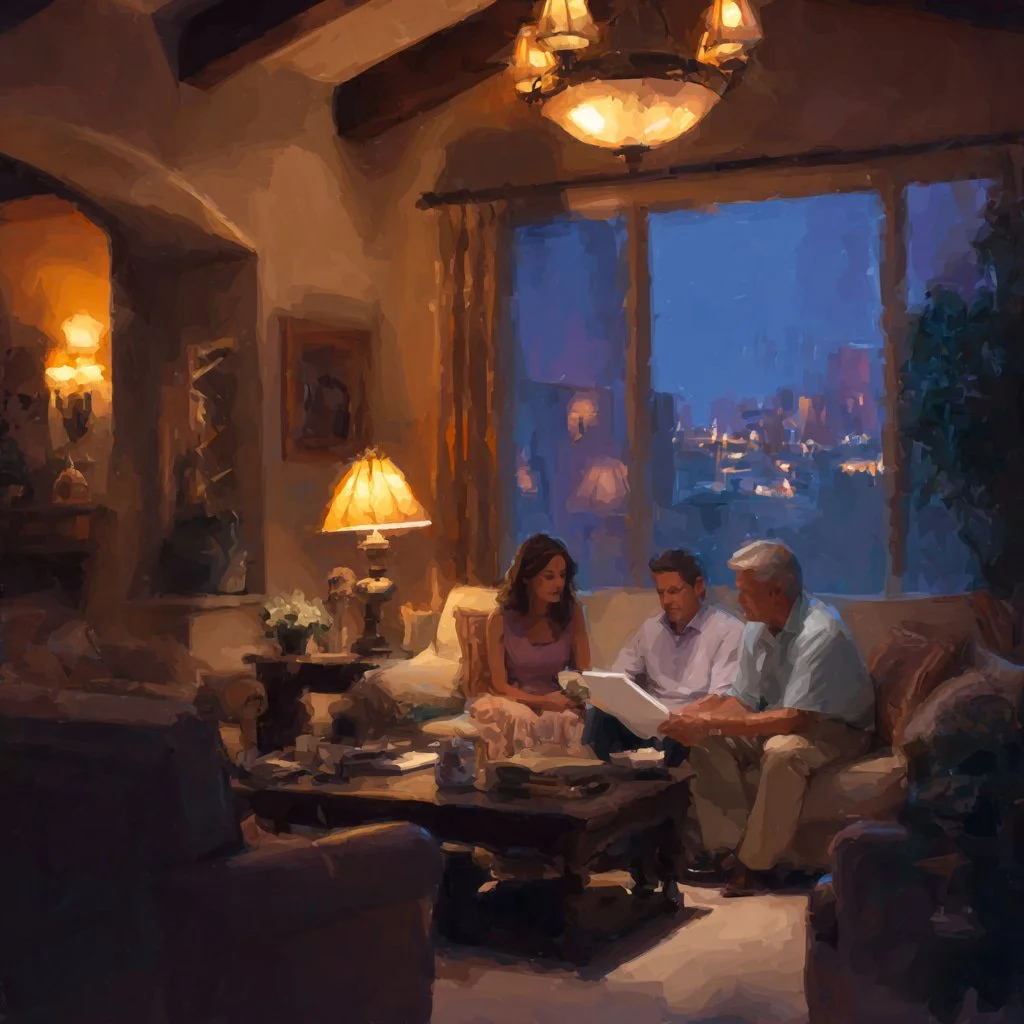 Rossmoyne Glendale trust estate living room with siblings reviewing a home appraisal report