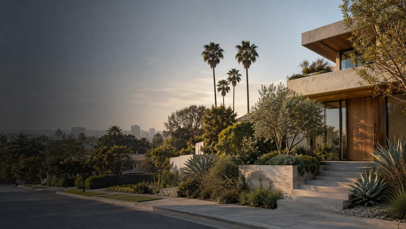 Santa Monica coastal residence in warm evening light