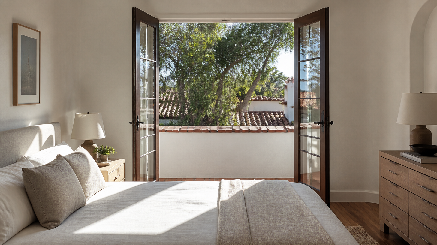 Bedroom to Balcony, Red Tile Beyond