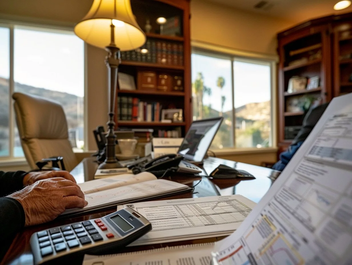 Devore Heights executor and CPA reviewing San Bernardino inheritance appraisal at desk