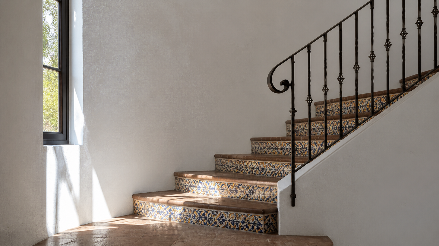 Tiled Stair and Wrought Iron in Sun