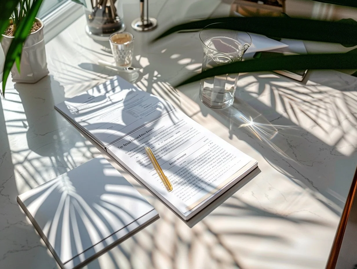 Professional Venice Beach divorce appraisal workspace with legal documentation, valuation reports, Venice Canals property maps, and neutral marital asset division paperwork for court-certified property settlement