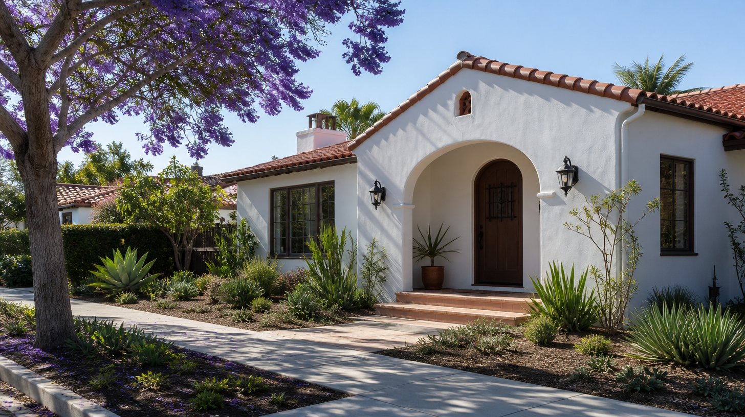 Street-Facing Bungalow under Jacaranda