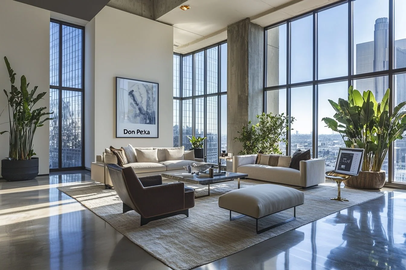 Modern DTLA condo with city view — residential appraisal workspace in high-rise setting