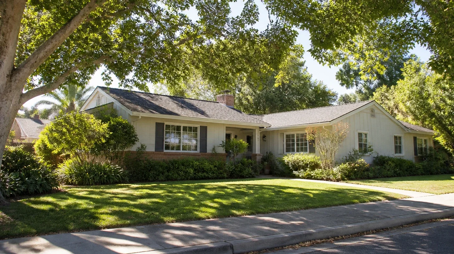 A single-storey Studio City home whose side elevation shows where the house was extended at some stage.