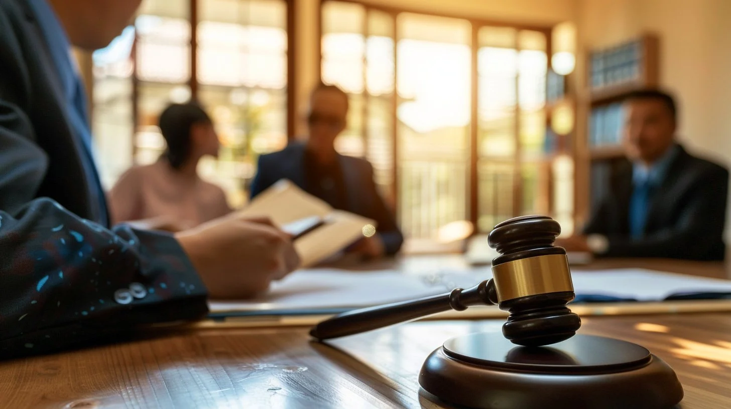 San Bernardino probate appraisal workspace—legal documents, estate file, case notes, California map, blue law office desk