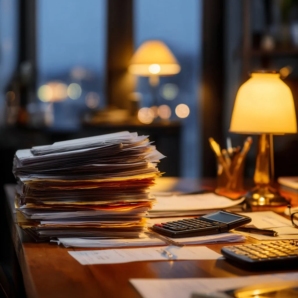 Organized inheritance appraisal workspace with property documents, valuation notes, and a calm Glendale setting