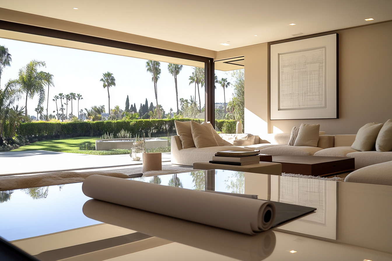 Beverly Hills estate study with natural light and trust appraisal documents on table