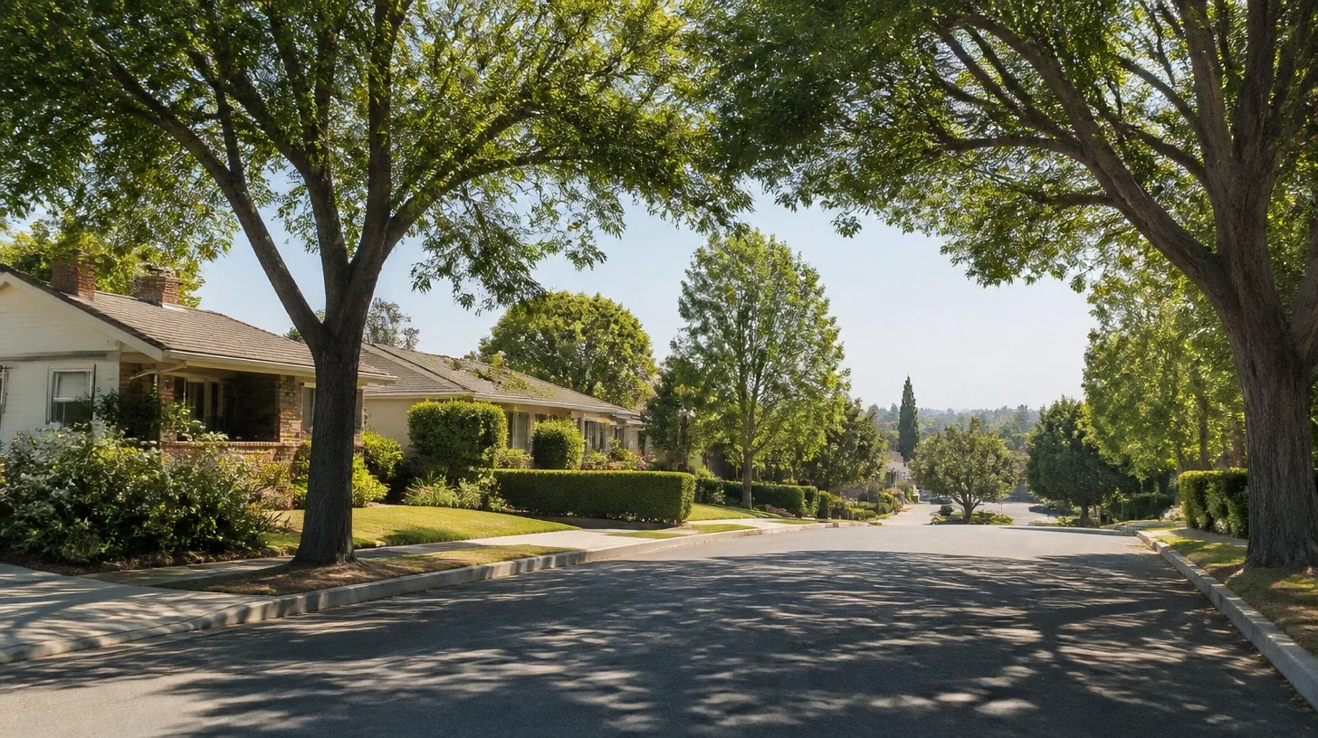 A Studio City home near the end of its block, where the tree canopy thins and the character of the street changes beyond it.