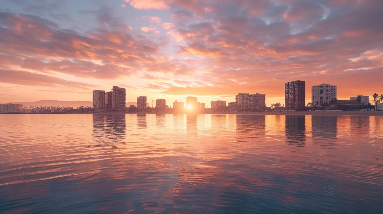 Divorce appraisal consultation workspace for Long Beach homes — professional forms, documents, and oceanfront setting