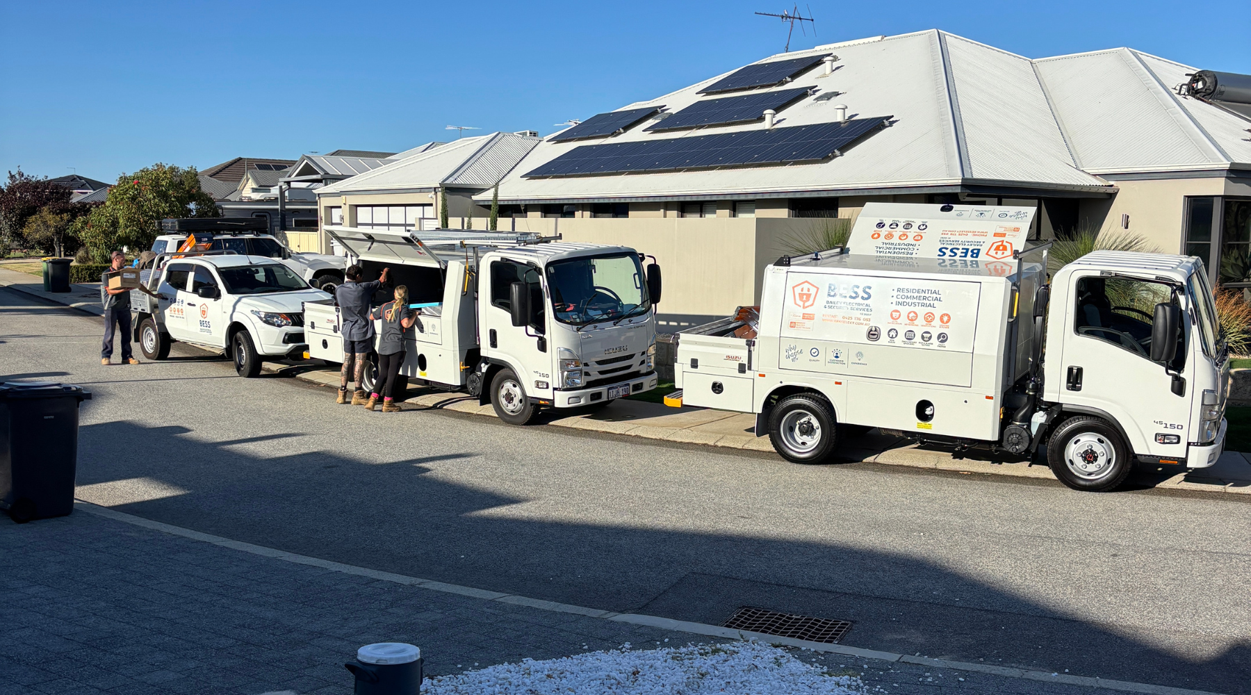 Bailey Electrical and Security Services vehicles attending a Perth residential property