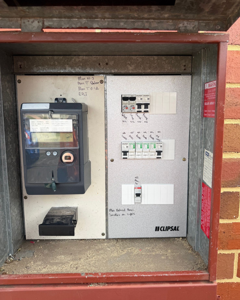 Residential switchboard after BESS electrical upgrade works