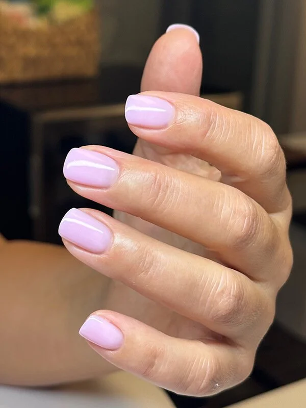 Short glossy lavender Russian gel manicure at Nail House USA