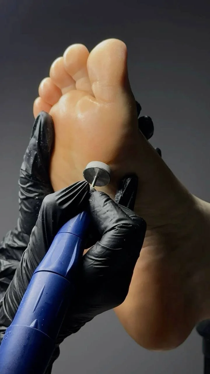 Close-up of a heel receiving foot care