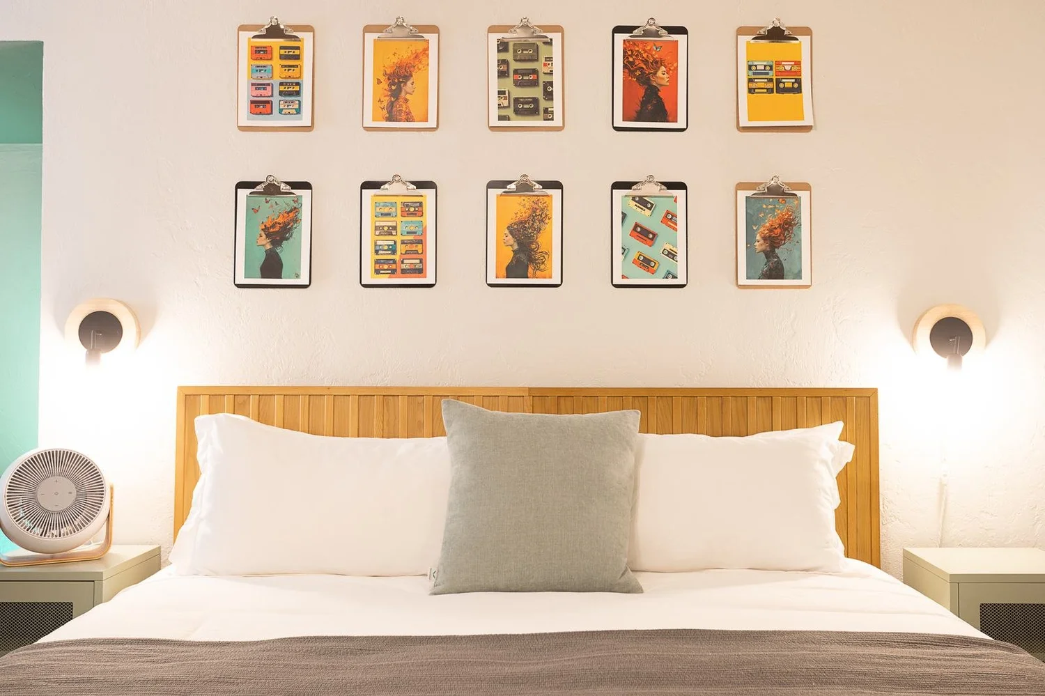 King bed with art wall in room 104