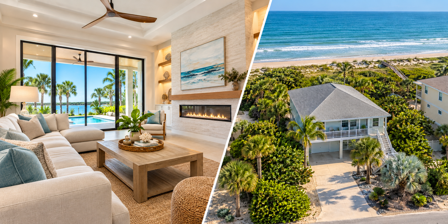 Illustrative bundle of interior photography and coastal drone aerial