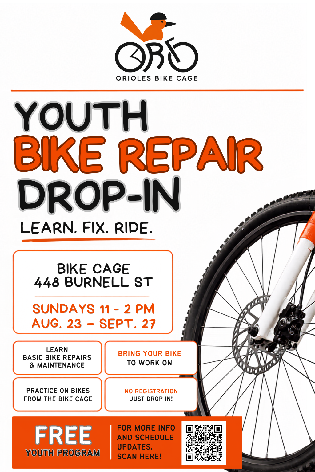 Orioles Bike Cage Youth Bike Repair Drop-In