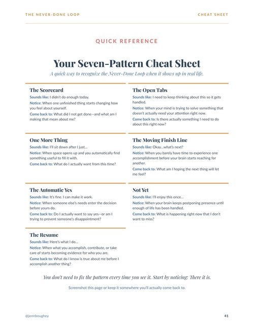Seven-pattern cheat sheet page