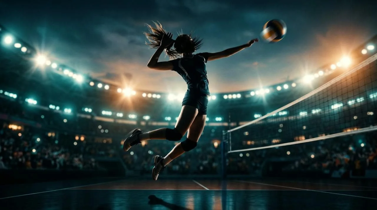 Volleyball athlete mid-spike
