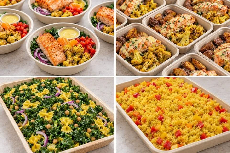 Socialized colorful salmon and vegetable bowls