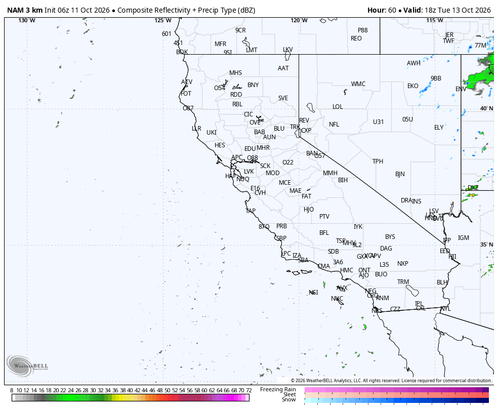 Reflectivity Type · Last source frame, valid Oct 13 · 11:00 AM PDT