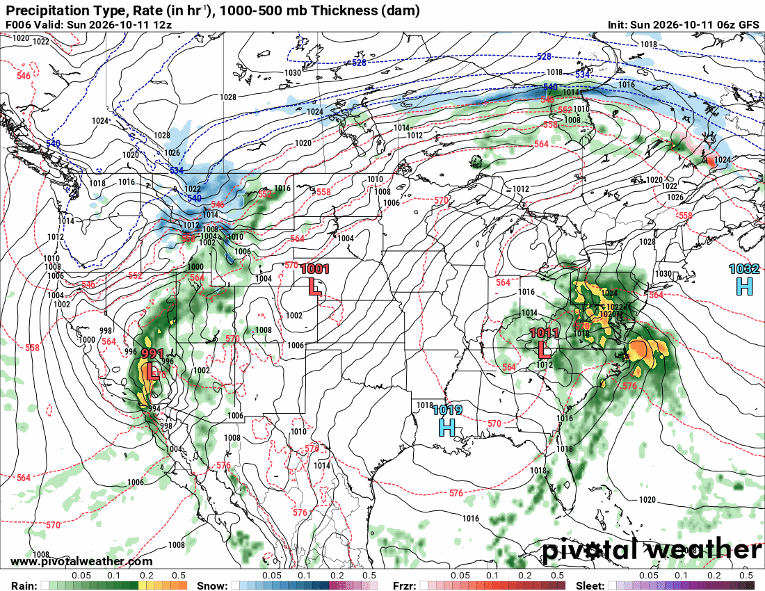 GFS precipitation type and rate · Initialized Oct 10, 11:00 PM PDT. Valid Oct 11, 5:00 AM PDT through Oct 26, 11:00 PM PDT.